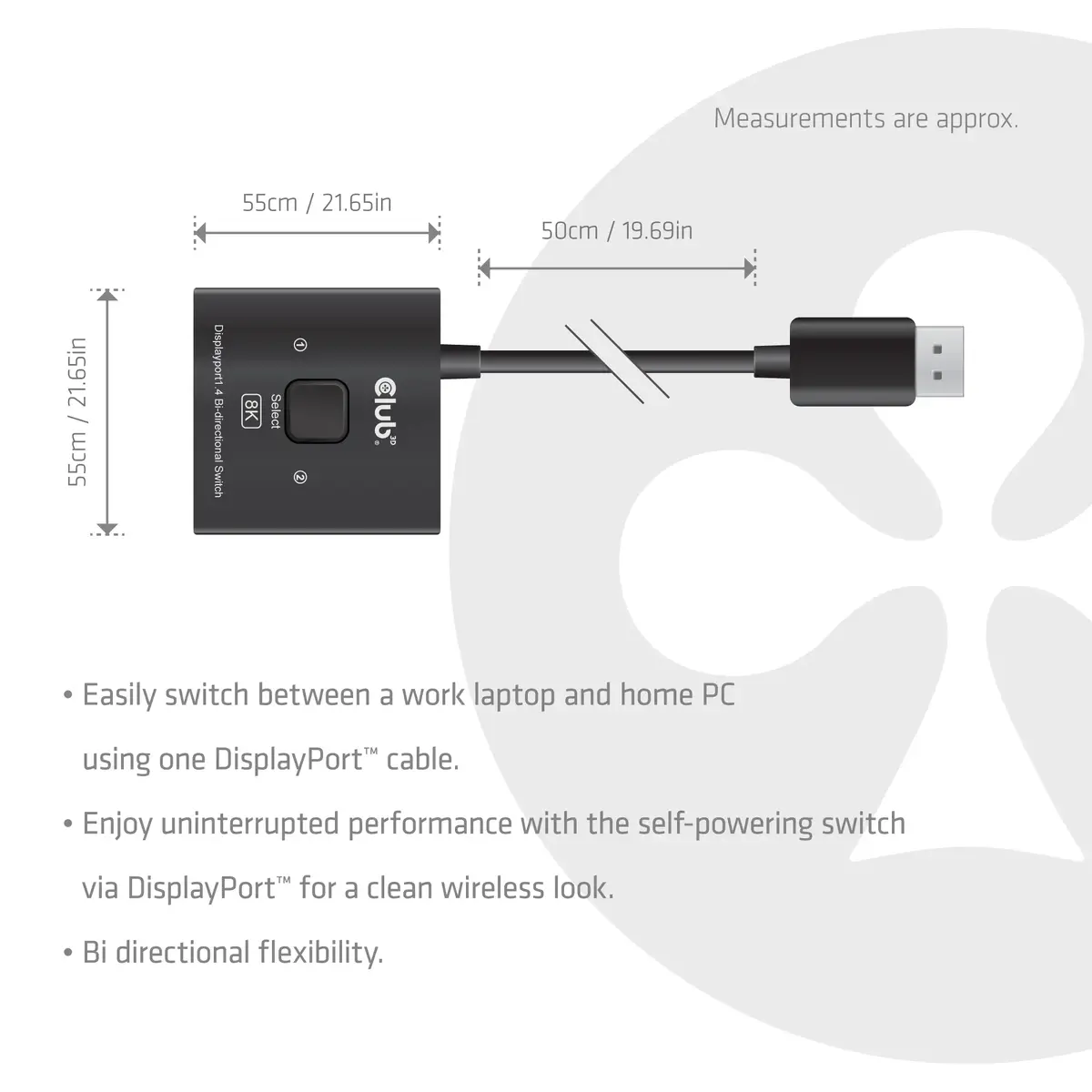 CLUB3D DisplayPort 2‑in‑1 divvirzienu slēdzis CSV-1009 Photo 4