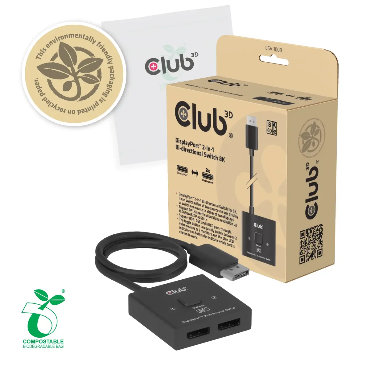 CLUB3D DisplayPort 2‑in‑1 divvirzienu slēdzis CSV-1009 Photo 9