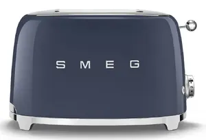 Тостер Smeg TSF01NBEU на 2 ломтика мощностью 950 Вт с корпусом из нержавеющей стали, функцией разморозки, поддоном для крошек и электронным управлением в синем и хромированном цветах