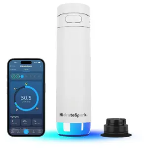 Gudrā ūdens pudele HidrateSpark PRO 2 ar salmiņu, 621 ml, balta