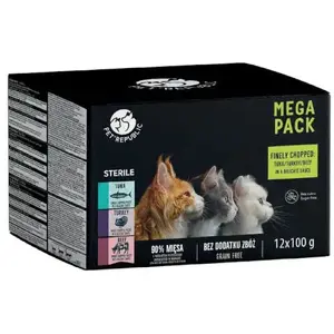 Wet cat food pouches PetRepublic STERIL tuna, turkey, beef 12×100 g