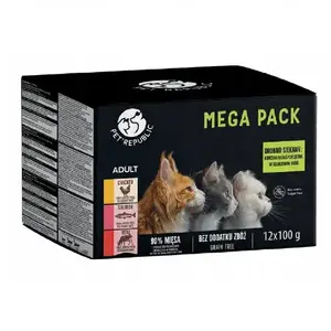 Wet cat food pouches PetRepublic 12x100g — chicken, salmon, veal