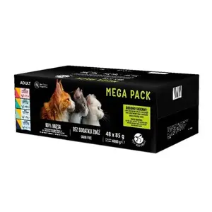 Wet cat food pouches PetRepublic variety pack 48 x 85 g — mixed meat and fish in sauce (chicken, turkey, lamb, salmon, tuna)