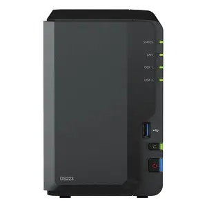 NAS Synology DiskStation DS223 мини‑корпус, Realtek RTD1619B 1.7 ГГц, 2 ГБ DDR4, 24 ТБ HDD, RAID, чёрный