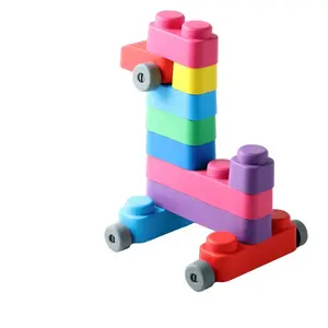 Soft building block set with wheels Gerardo's Toys GT3100 — 14 pieces (10 blocks + 4 wheel elements)