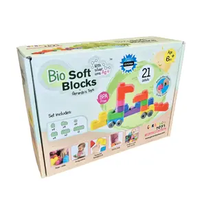 Soft building block set with tire elements, Gerardo's Toys GT3101 — 21 pieces (15 blocks + 6 tire parts)