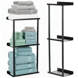 Полка для полотенец Springos HG0073, металл, черная, 3 полки, 25×16×79 см, матовая, нагрузка до 9 кг