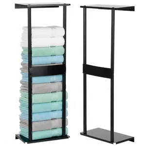 Вешалка для полотенец Springos HG0074, металл, матовый чёрный, 32×14×76 см, 2 полки, макс. нагрузка 6 кг