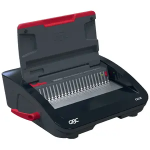 Comb binding machine gbc CB25E, electric, binding capacity 390 sheets, size 468×394×327 mm, weight 10 kg, black/red