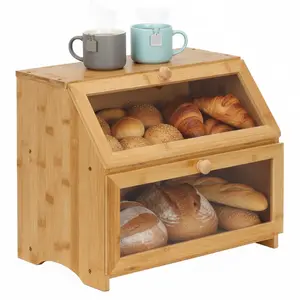 Двухуровневый закрытый хлебный шкаф Springos KI0162 — 39×25×32 см, окно из акрила, магнитный замок