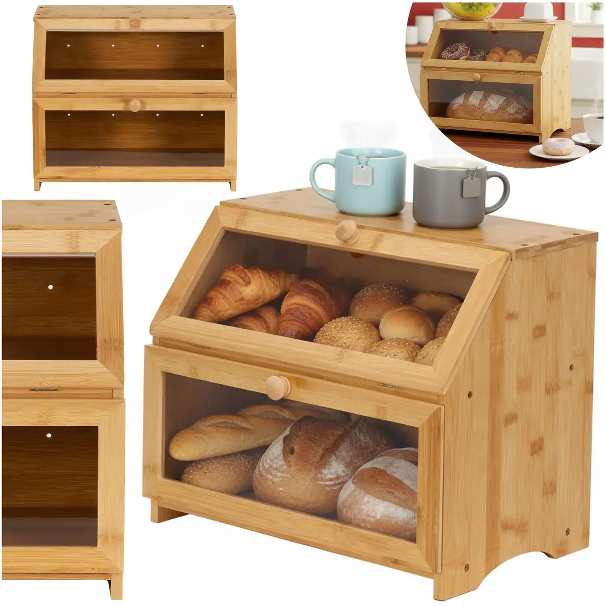 Springos KI0162 двухуровневый бамбуковый хлебный шкаф Photo 4