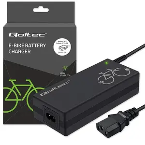 Charger QOLTEC 36V–42V 2A with C14 IEC 3-pin connector for e-bike batteries