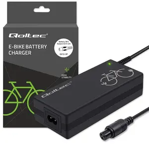 E-bike charger QOLTEC 36V–42V 2A with GX12 3-pin connector