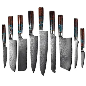Knife set Usugiri Takumi 9-piece Damascus steel kitchen knives, assorted sizes for cooking tasks