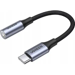 Аудиоадаптер UGREEN AV161 — мини‑джек 3.5 мм (гнездо) на USB‑C (штекер), 10 см, серый
