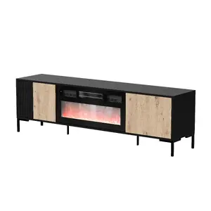 ТВ-тумба cama meble MERCI с камином, 180 x 40 x 53,5 см, черная столешница, корпус oak artisan