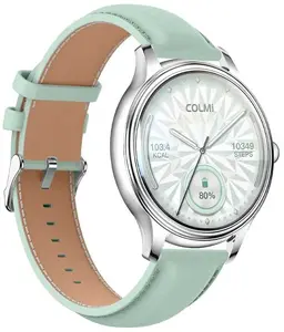 Smartwatch Colmi L28 — Silver-green case with green leather strap