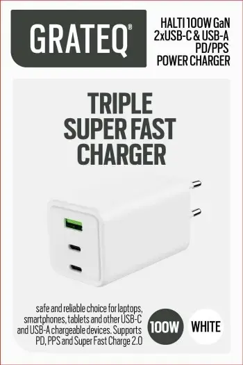 GRATEQ HALTI WALLCHARGER GaN 100W 2xUSB-C 1xUSB-A Photo 5