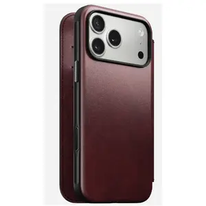 Mobile phone cover Nomad Modern Leather Folio for iPhone 17 Pro Max — leather, TPU, PC, aluminium, burgundy, 16 cm (6.3")