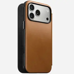 Mobile phone folio Nomad Modern Leather Folio cover for iPhone 17 Pro Max — Tan, fits up to 17.5 cm (6.9") screen, 4 card pockets