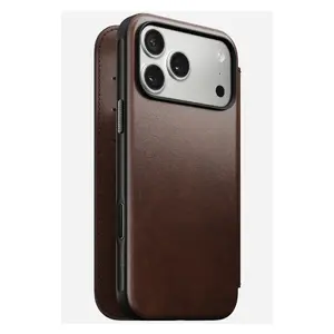 Nomad Modern Leather Folio maciņš telefona ieliktnei priekš iPhone 17 Pro Max — brūns, āda, 6.3" ekrāns, 4 karšu nodalījumi