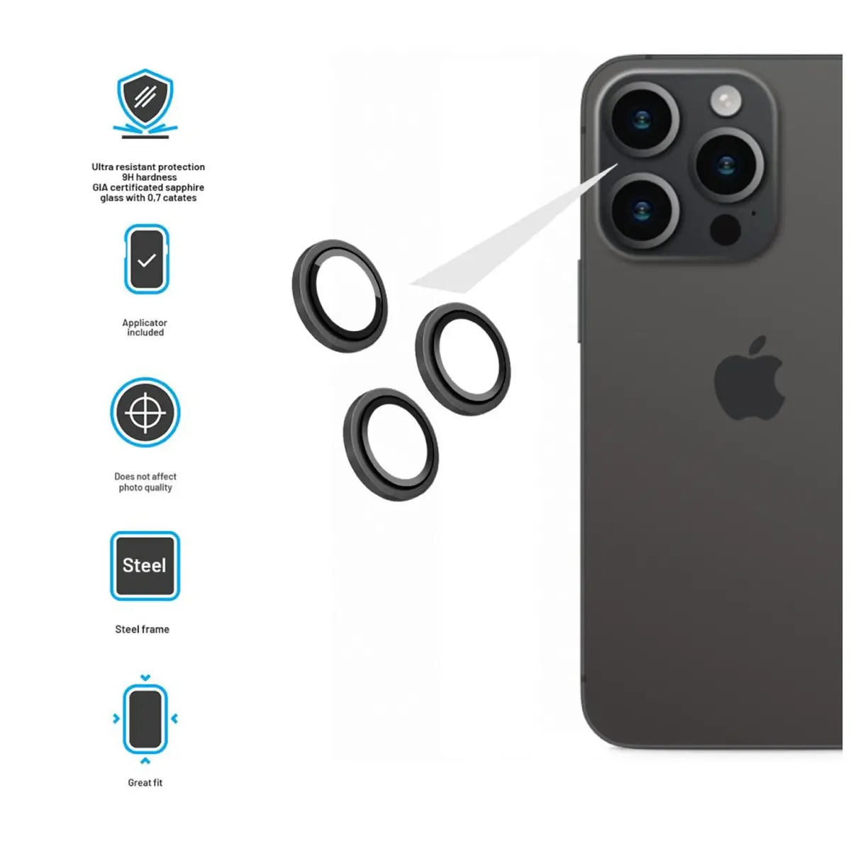 Защитное стекло камеры FIXED для iPhone 15 Pro/15 Pro Max Photo 3