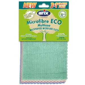Microfiber cleaning cloths Arix ECO 30×30 cm pack 3+1 — 100% recycled microfibre, laser-finished, 4 colors
