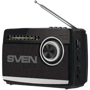 Портативная колонка SVEN SRP-155 чёрная — 3 Вт, Bluetooth, FM/AM/SW, USB, microSD, фонарик, аккумулятор