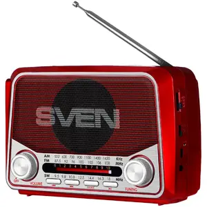 Портативная колонка SVEN SRP-150 — 3 Вт Bluetooth, FM/AM/SW, USB, microSD, фонарик, аккумулятор (красная)