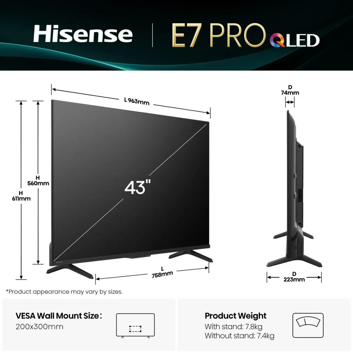 Hisense 43E7Q PRO 43 Collu 4K Ultra HD QLED Televizors Photo 2
