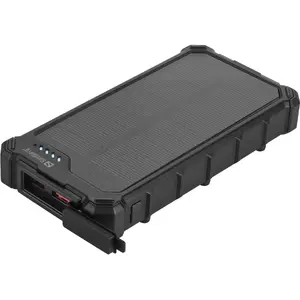 Powerbank SANDBERG Solar Powerbank CampLED 10000 — 10,000 mAh, PPS fast charge, 2×USB-A, 1×USB-C, 15 W output, black