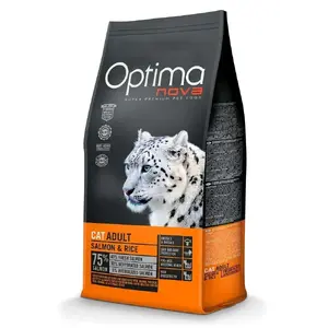 Sausais barības kaķiem Optimanova Adult Salmon & Rice 2 kg — pieaugušiem kaķiem, lasis un rīsi