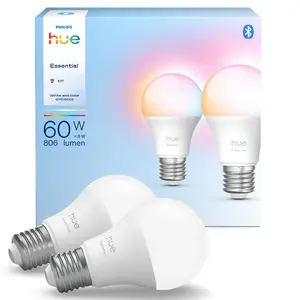 Умная лампа Philips Hue Essential A60 E27 Bluetooth, белая, набор 2 шт, 11,1 см × 6,0 см