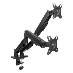 Monitoru stiprinājums ACT diviem monitoriem, gāzes atsperes, līdz 35", skavas/cauruma stiprinājums, slodze 18 kg, VESA 75×75–100×100, augstuma regulācija, slīpums ±45°, melns