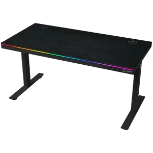 LORGAR spēļu galds LRG-DP80W ar regulējamu augstumu sēžot/stāvot — divu motoru, bezvadu lādēšana, RGB apgaismojums, PB melamīna virsma, melns