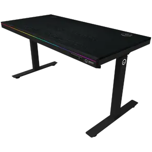 LORGAR spēļu galds LRG-DP80W ar regulējamu augstumu sēžot/stāvot — divu motoru, bezvadu lādēšana, RGB apgaismojums, PB melamīna virsma, melns