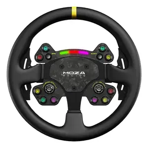 Руль MOZA RS V2 — гоночный рулевой контроллер для PC, проводной и беспроводной, чёрный, карбон/кожа/алюминий