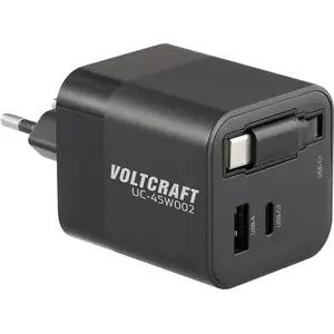 Сетевое зарядное устройство Voltcraft UC-45W002 45 Вт, 1× USB-A, 2× USB-C (USB PD), GaN, для помещений, чёрное