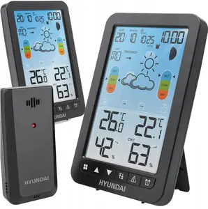 Weather station clock HYUNDAI HY-WS2420 – black, animated forecast, battery-powered, alarm, calendar