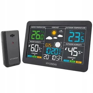 Weather station HYUNDAI HY-WS4480 — animated forecast, battery and mains power, alarm, calendar, black