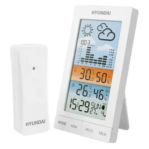 Weather station clock HYUNDAI HY-WS2050 — white, animated forecast, battery-powered, alarm and calendar