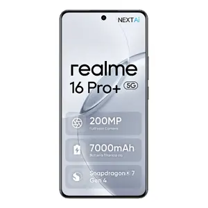 Viedtālrunis REALME realme 16 Pro+ — 6.8" (17.3 cm) 1280×2800, Snapdragon 7 Gen 4, 12 GB RAM, 512 GB, 200 MP trīskārša kamera, 7000 mAh, pelēks