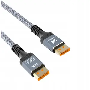 DisplayPort 2.1 kabelis Wozinsky WPS-16AYL2S, VESA sertificēts, 80 Gb/s, 16K@60Hz, 8K@120Hz, 4K@240Hz, HDR, HDCP, DSC, 2 m, melns