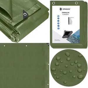 Tarpaulin 4x5 m Springos GA2182, reinforced 100 g/m² polyethylene, green, aluminium eyelets 11 mm