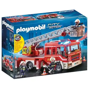 Playmobil fire truck with ladder model 9463 by PLAYMOBIL — toy vehicle, includes ladder and firefighter figures (slightly damaged box)
