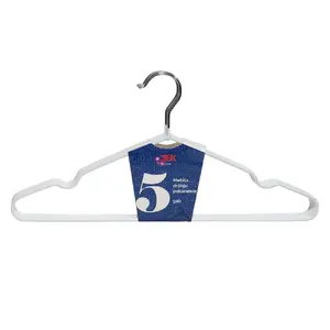 Metal clothes hangers BESK 40×20 cm, set of 5, white PVC-coated