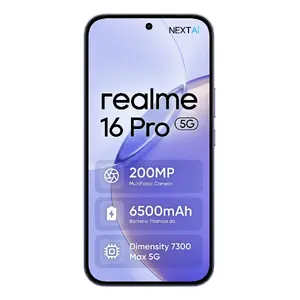 Смартфон REALME realme 16 Pro — 6,8" (17,3 см), MediaTek Dimensity, 8 ГБ ОЗУ, 256 ГБ, 200 МП двойная камера, 6500 мА·ч, фиолетовый