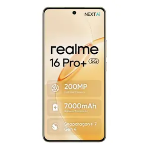 Смартфон REALME realme 16 Pro+ — 6,8" (17,3 см) 1280×2800, Snapdragon 7 Gen 4, 12 ГБ ОЗУ, 512 ГБ, 200 МП, 7000 мА·ч, золотой