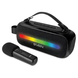 Portable speaker SVEN PS-255 Black with microphone — 2.0, 12 W RMS, Bluetooth, FM, USB, 16 h battery