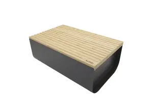 Bread box ALESSI Mattina BG03 DG — steel body with dark grey finish and bamboo lid